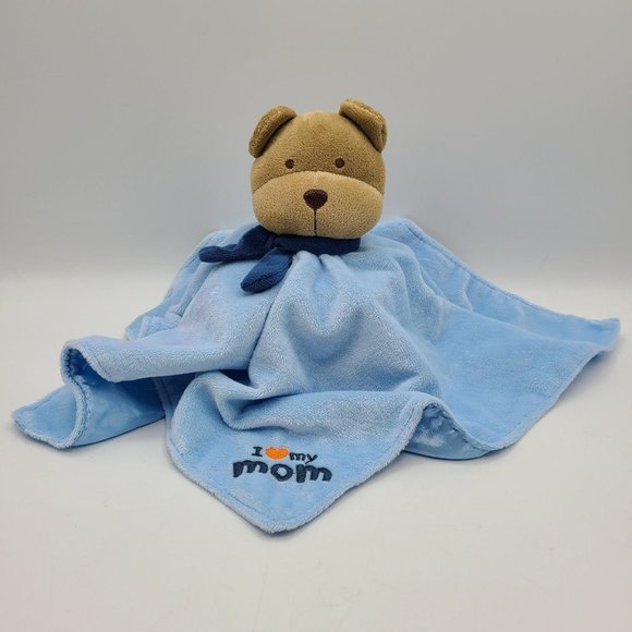 Carters I Love My Mom Blue Fleece Satin Lovey Security Blanket Rattle - Picture 1 of 8